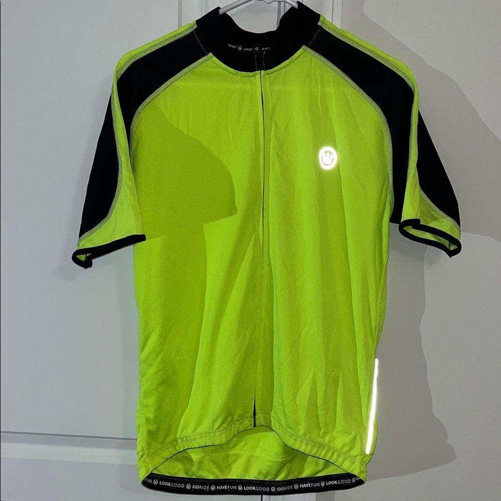 Hi Visibility Neon Yellow Black full zipper cycling bike jersey Canari M Men’s